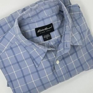 Eddie Bauer Button Up Mens Large L Blue Plaid Long Sleeve Casual